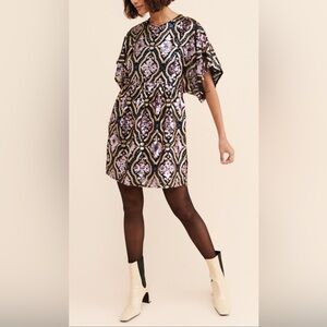 Anthropologie Black and Purple Patterned Dress